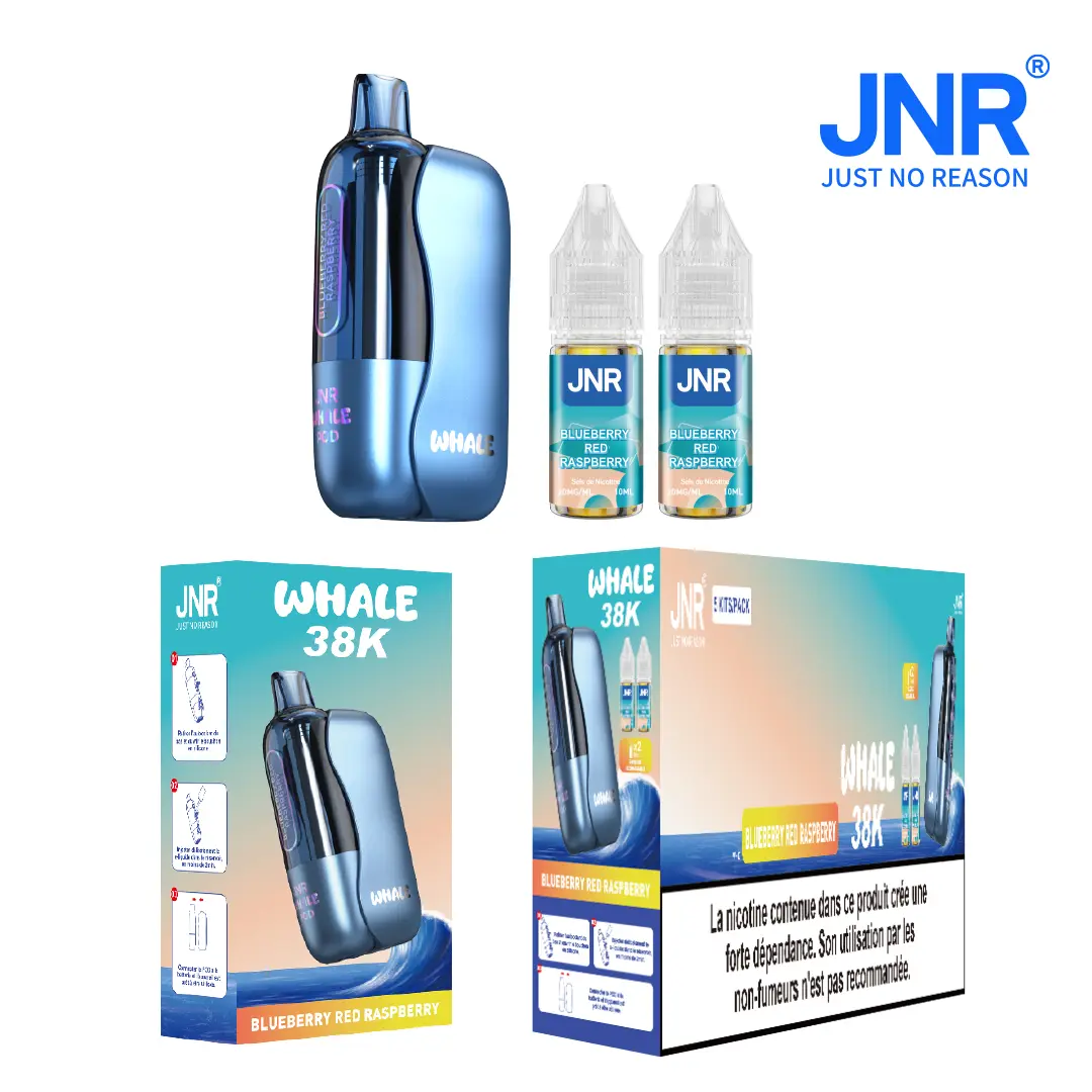 Emballage Puff JNR Whale 38K avec QR code de verification