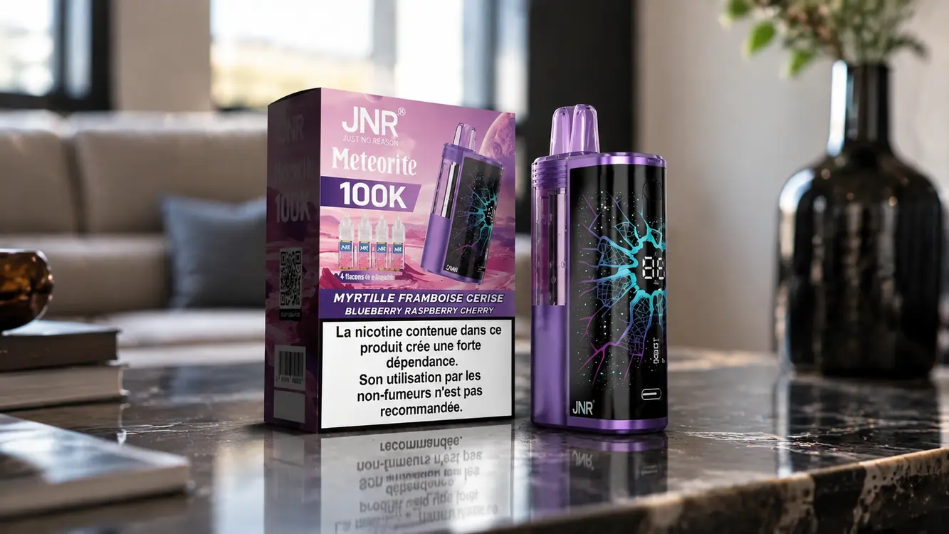 Puff Meteorite 100K JNR vue produit avec ecran galaxie et double batterie