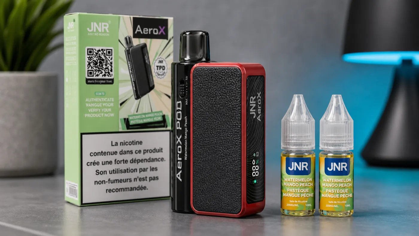 Puff AeroX 32000 JNR vue trois quarts avec ecran LED et airflow visible